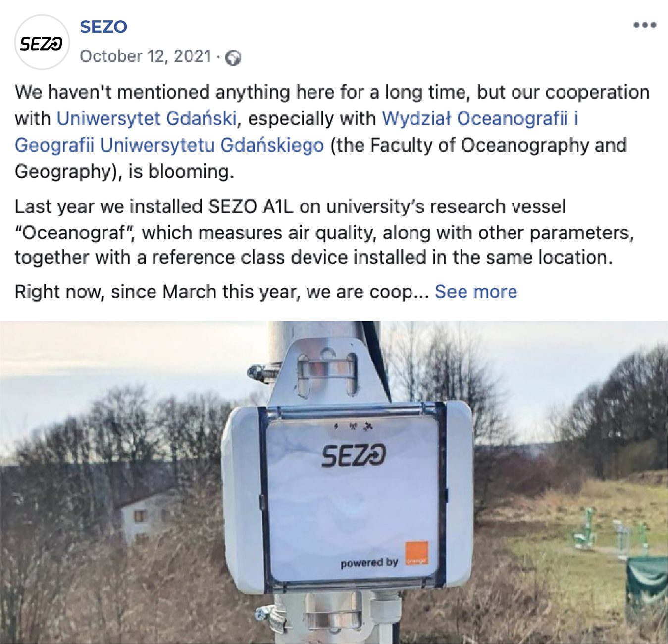 University of Gdansk - measuring air quality with SEZO IoT products